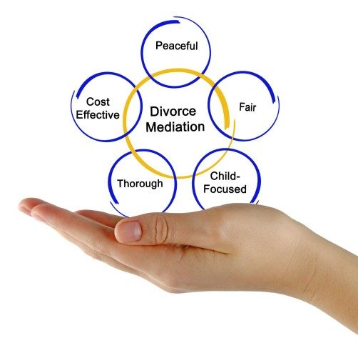 a graphic showing a hand holding bubbles with what you should expect during a divorce mediation